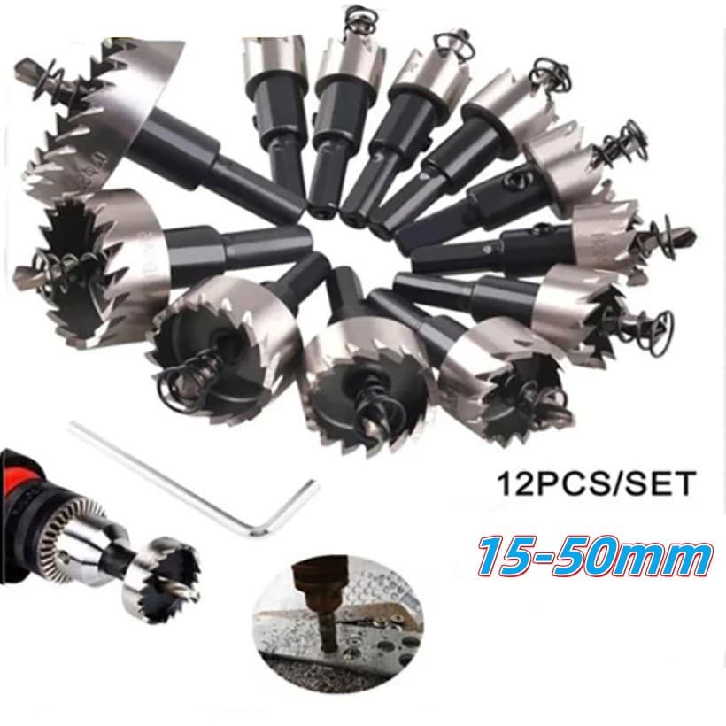 Kit 12 Brocas Serra Copo Furar chapa Metal Aço Ferro 15-50mm  jogo ferramentas completo metalurgica
