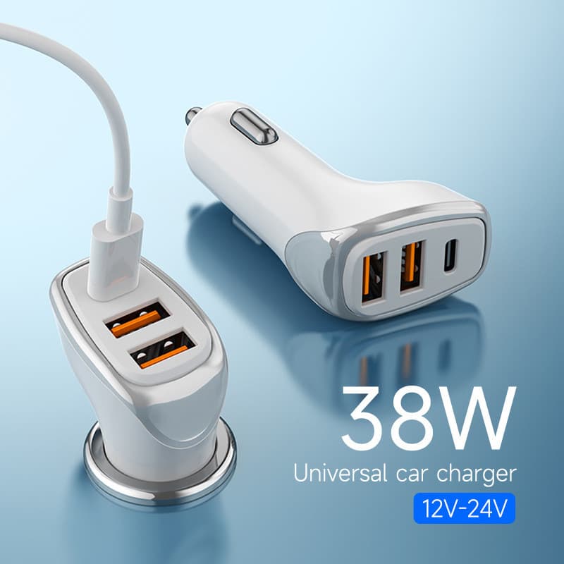 Carregador Veicular Turbo Fonte com 3 Saídas com Cabo para Type-C/IOS PD USB 38W Qc 3.0 Kaidi