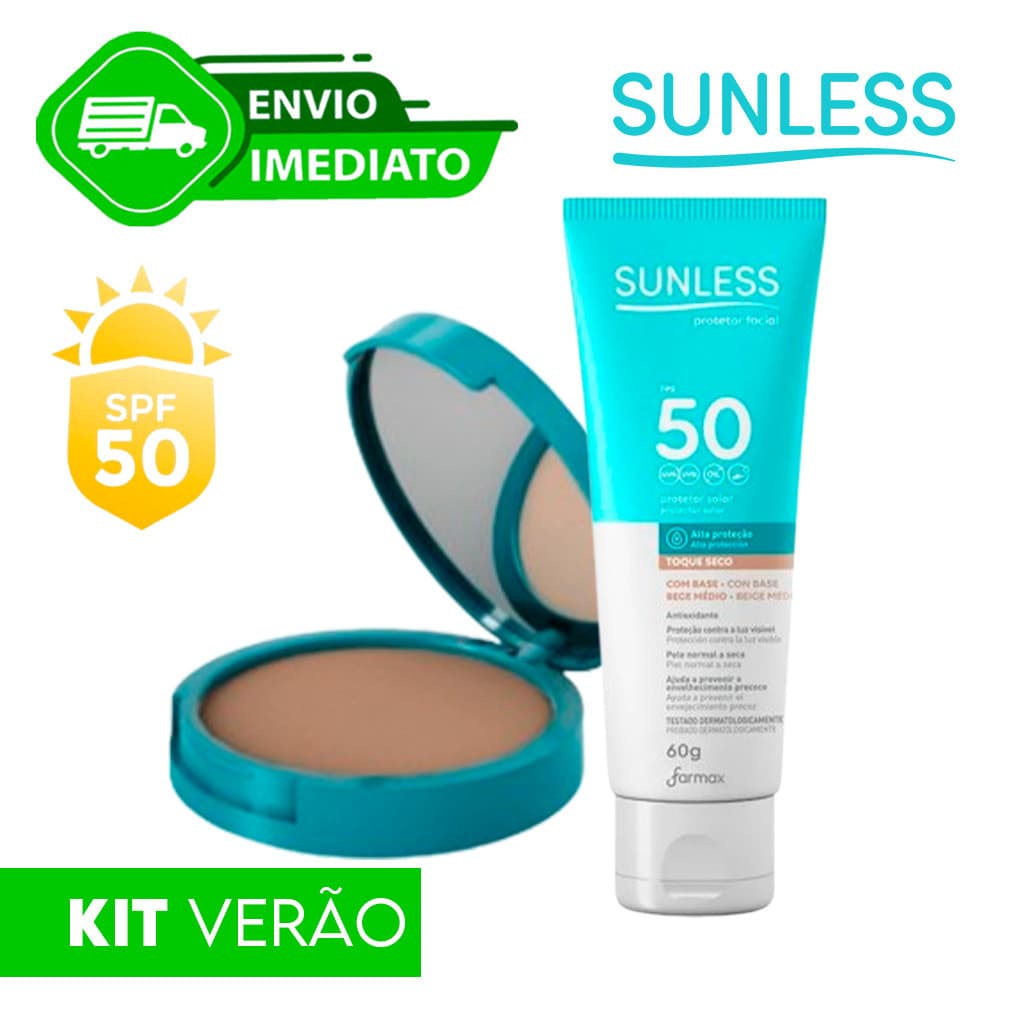 Kit Verão Protetor Facial 60G com Base FPS 50 + Pó Comp. com Protetor Solar FPS 50 Envio Imediato
