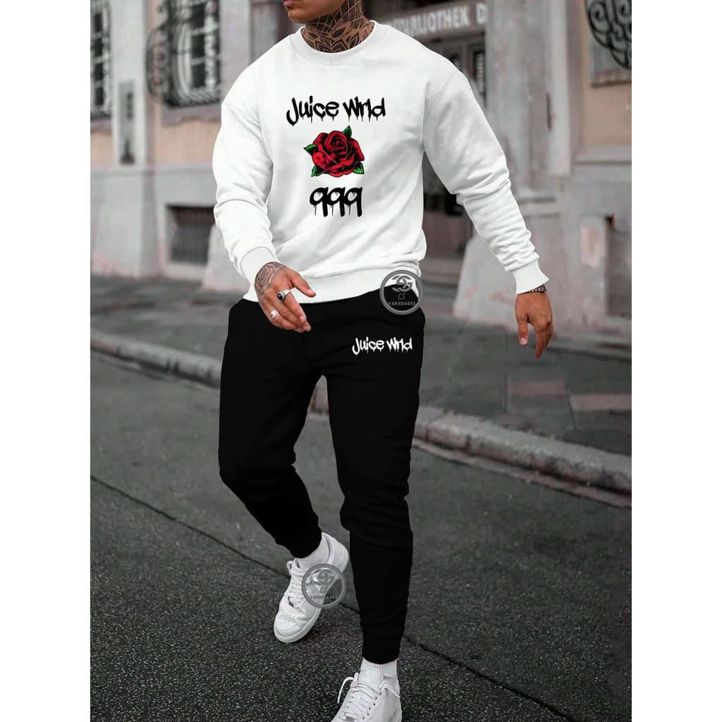 Conjunto de moletom Juice wld 999 Enjoy Life Streetwear Gola redonda casual unissex Blusa + Calça moletom Peluciado