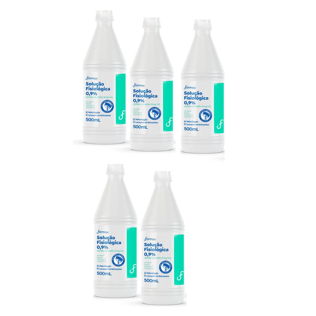 Kit 5x Soro Fisiológico 500ml Farmax Sorimax Bico Gotejador