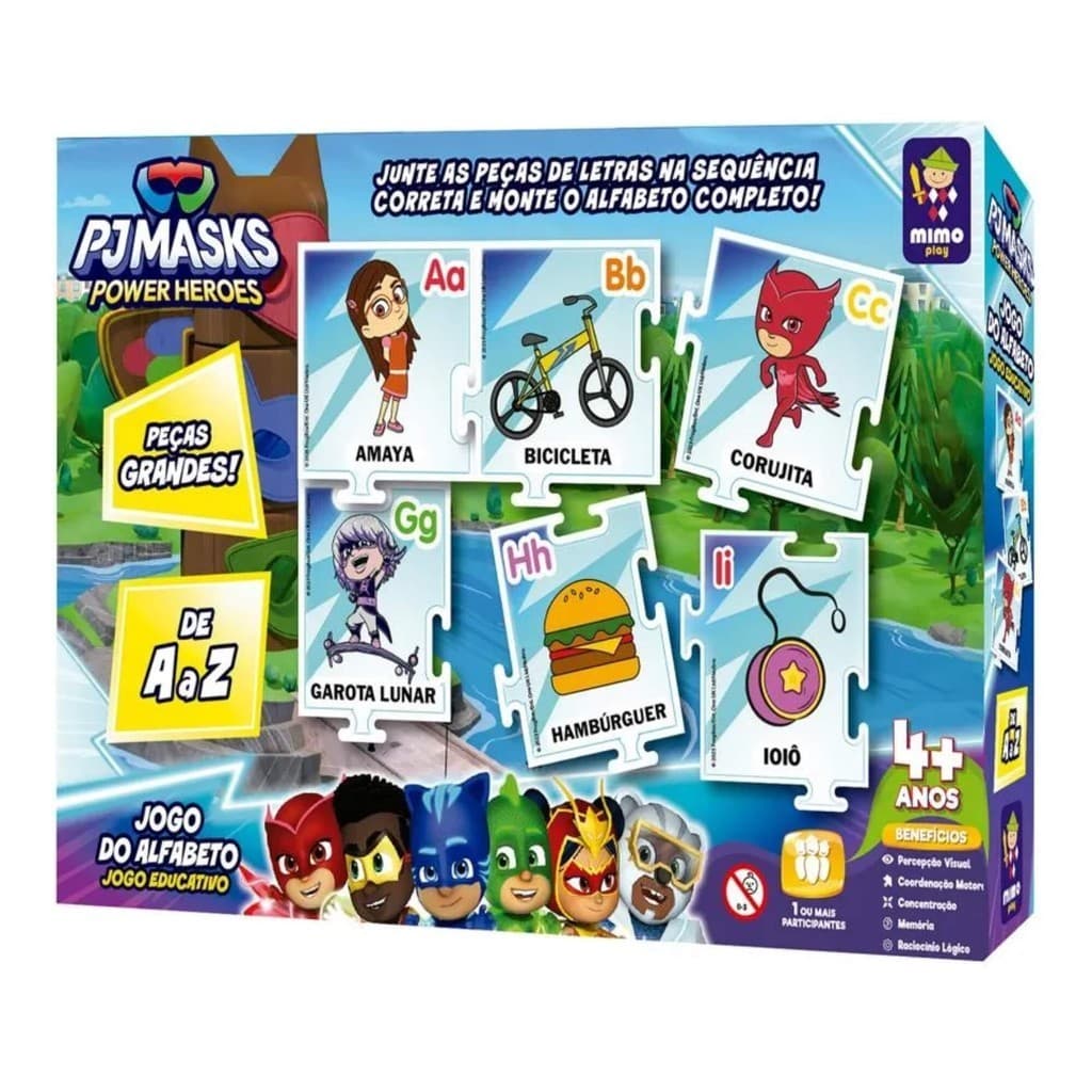 Jogo do Alfabeto Infantil Educativo PJ Masks Mimo Toys Brinquedo Educativo Criança Desenvolvimento