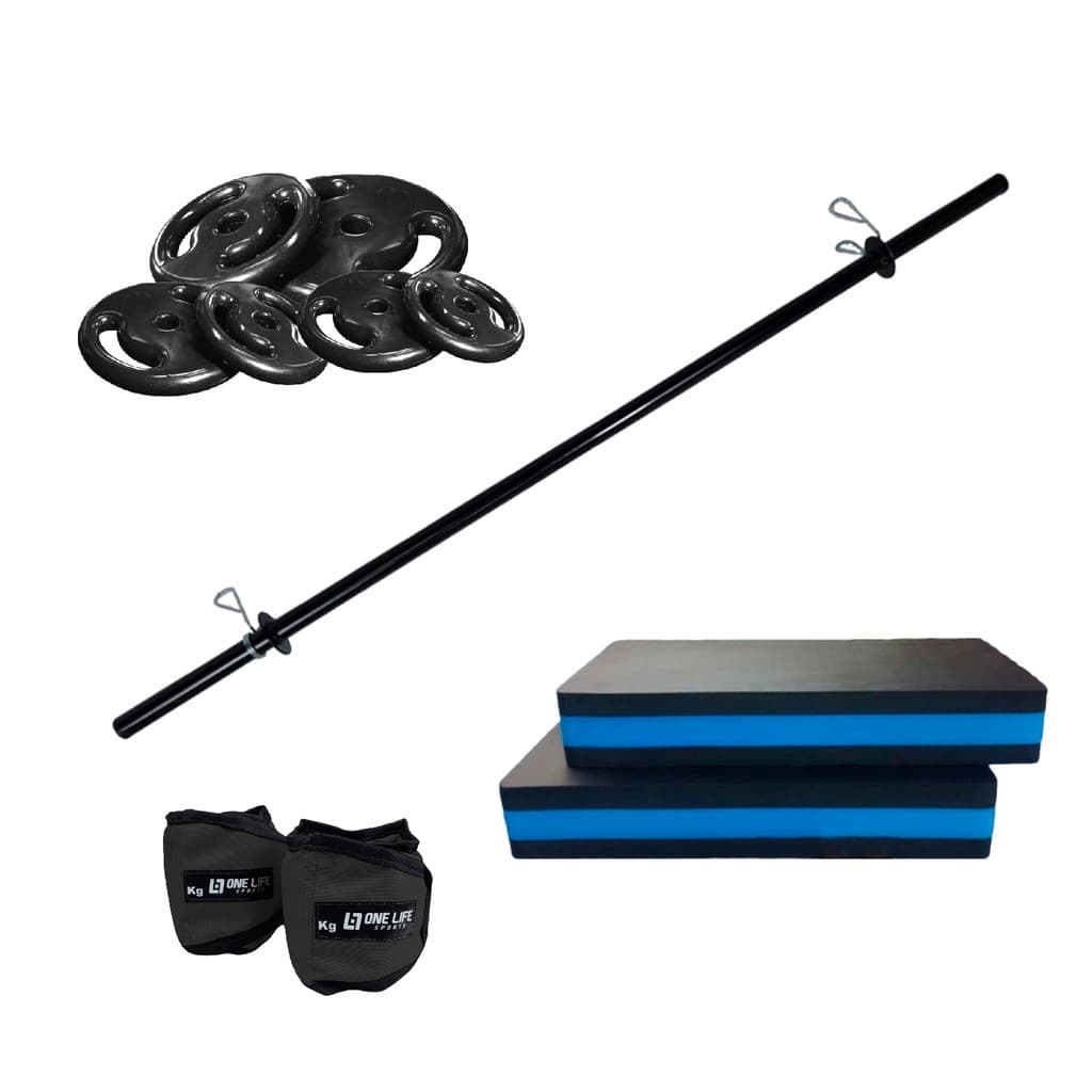 Kit Treino Pump - Barra + 10 Kg Anilha + 2 Step + Caneleira 5 Kg