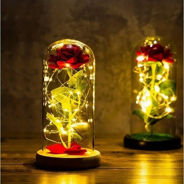 A Rosa Encantada Luminária Abajur com LED O Encanto da Magia Inspirada na A Bela e A Fera e no O Pequeno Príncipe A Rosa