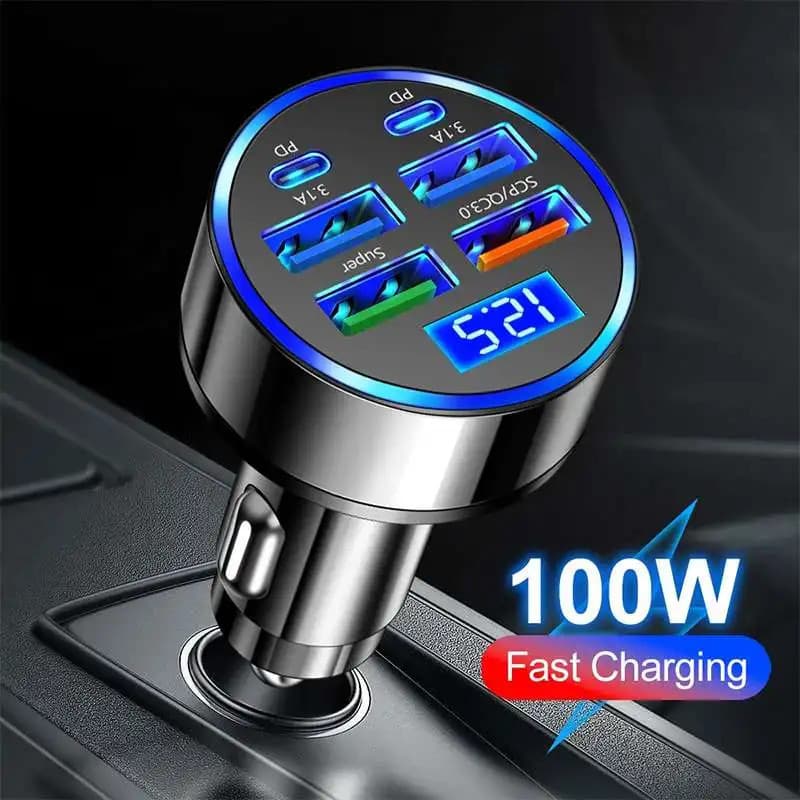 100W 6 Portas USB Carregador De Carro Carregamento Rápido PD Carga Rápida 3.0 C Adaptador De Para iPhone Xiaomi Samsung