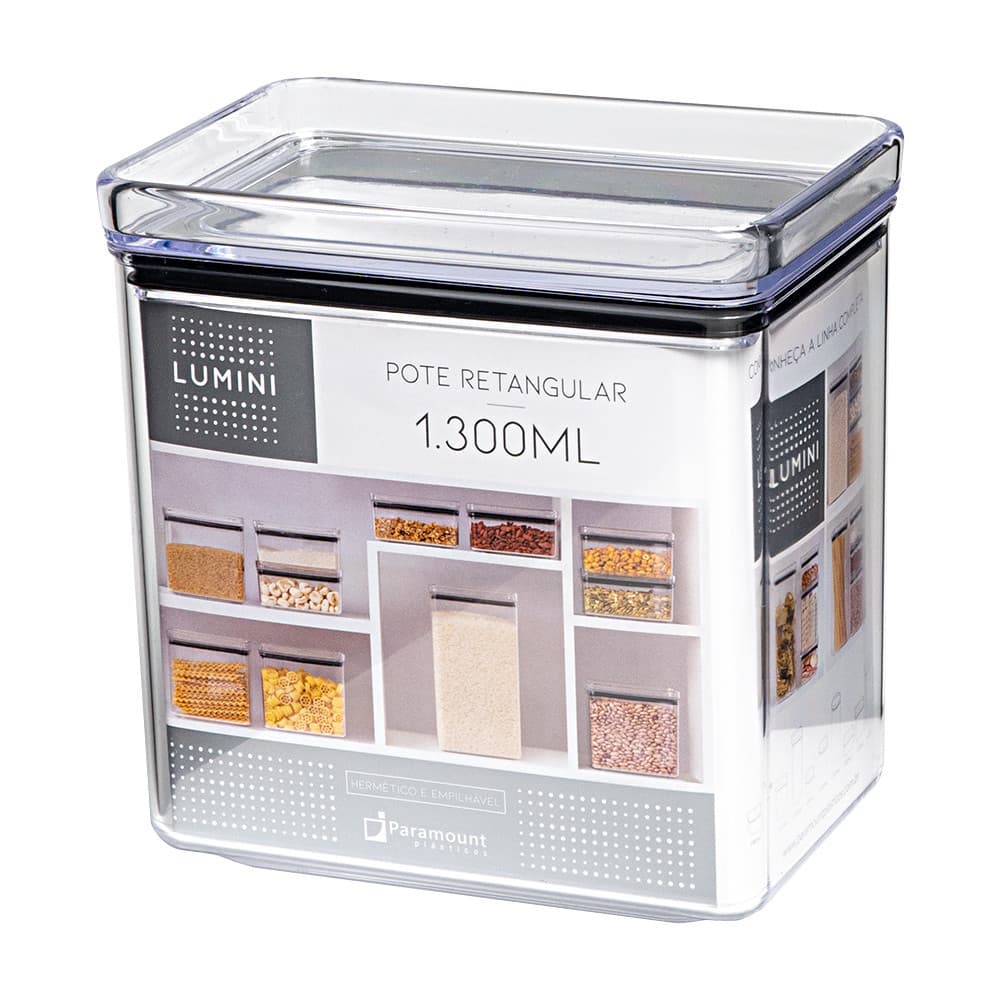Pote Hermético Retangular Organizador Multiuso Paramount Lumini 1300ml