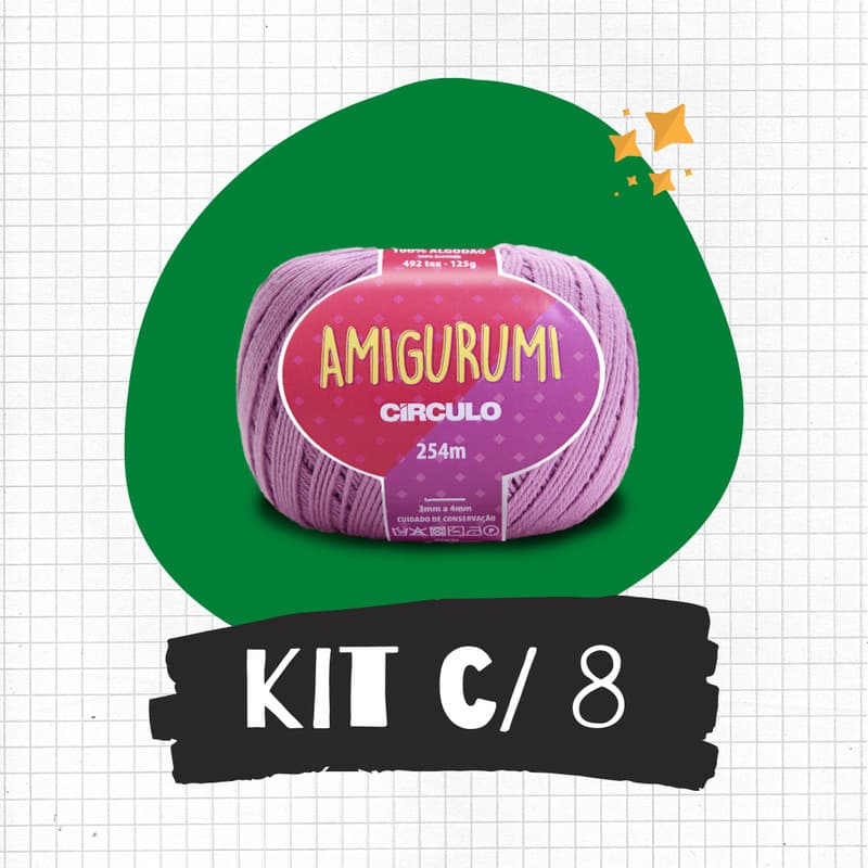 KIT c/ 8 Unidades de Amigurumi 254 Metros p/ Crochê - Escolha as Cores