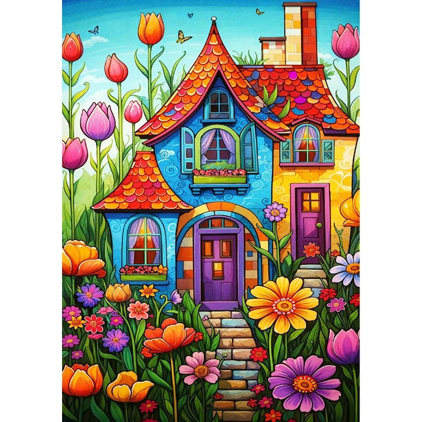 Pintura Com Diamantes DIY 5D , Bordados , Cenários De Desenhos Animados , Adequados Para O Artesanato De Estudantes Do Ensino Fundamental Durante As Férias De Inverno E Verão , diamo Completo Em Acrílico artificial