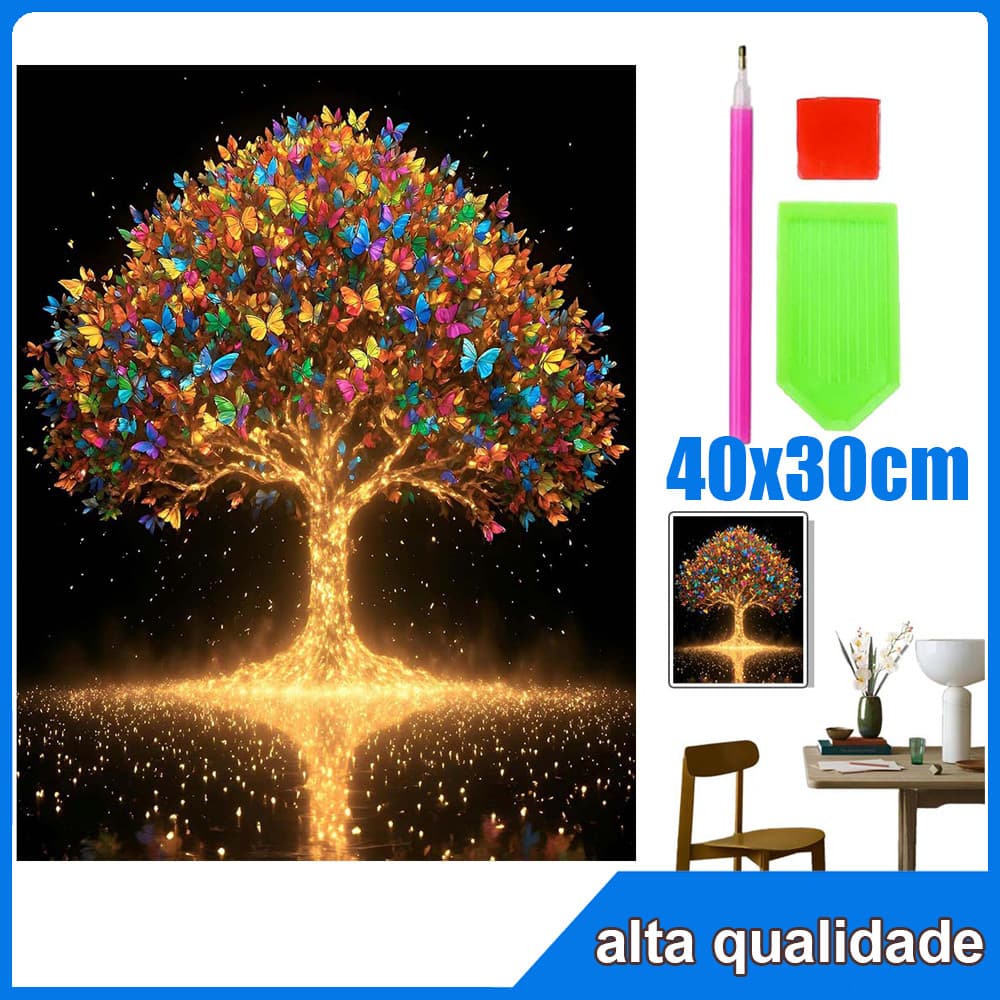 40x30cm Borboleta e árvore leves Quadrado Pintura Diamante 5D Pintura de Diamante Pintura Com Diamante A Óleo DIY Decor