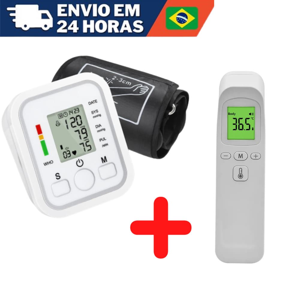 Kit Medidor Digital de Pressão Arterial + Termômetro Digital  Infravermelho de Testa