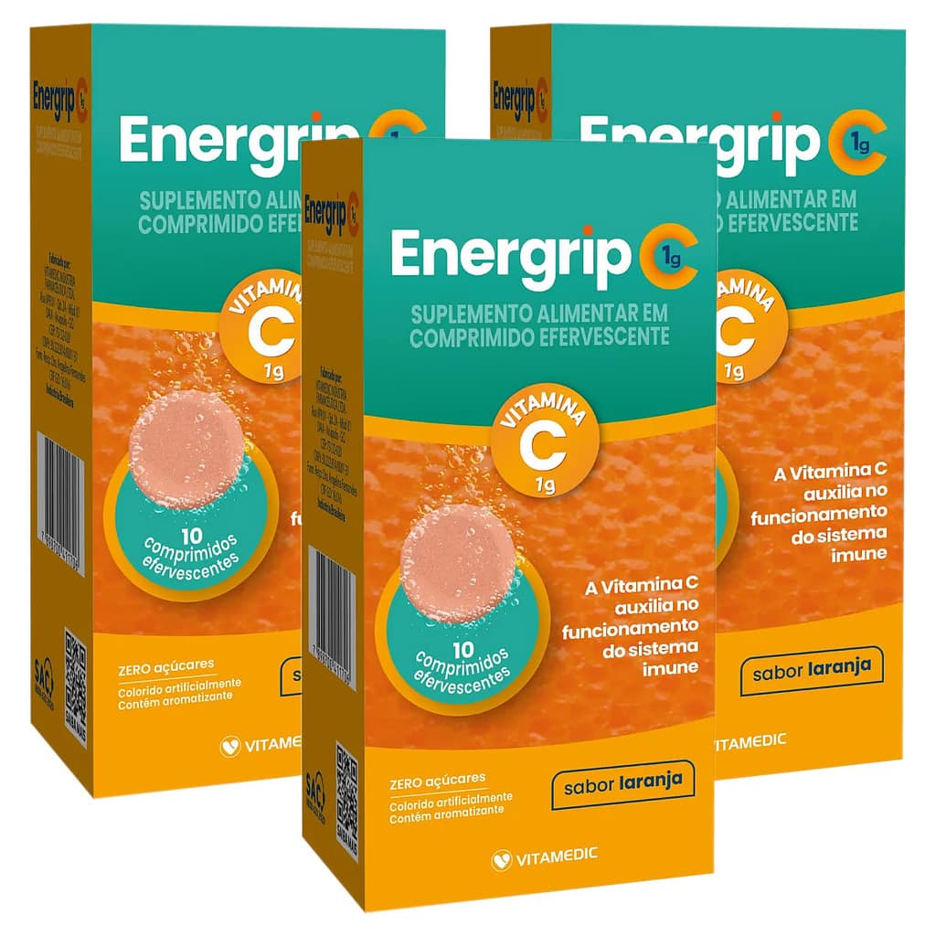 KIT C/3 Vitamina C 1g Energrip 10 Cpr Efervescente - Vitamedic