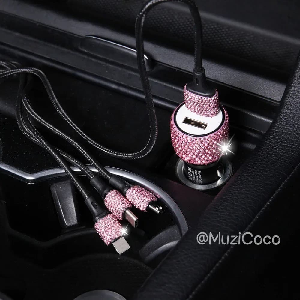 Carregador De Carro 3Em1 USB 5V 2.1APorta Dupla Adaptador De Carga Rápida Telefone Soquete Para Isqueiro Bling Car Decor