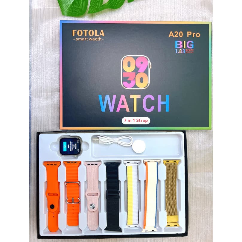 Smart Watch A20 Pro, frequência cardíaca, pressão arterial, modo esportivo, com 7 bandas e display infinito de 1,83