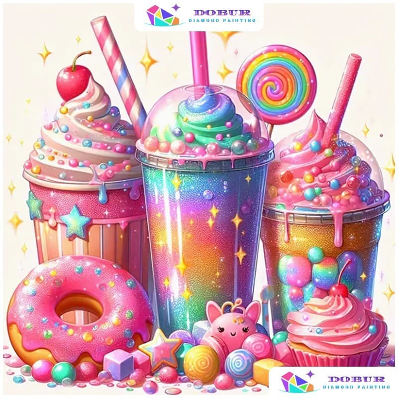 DOBUR | Conjunto De Pintura Diamante Bebidas E Donuts 5D DIY Redondo/Quadrado Tela De Perfuração Completa Com Número Art