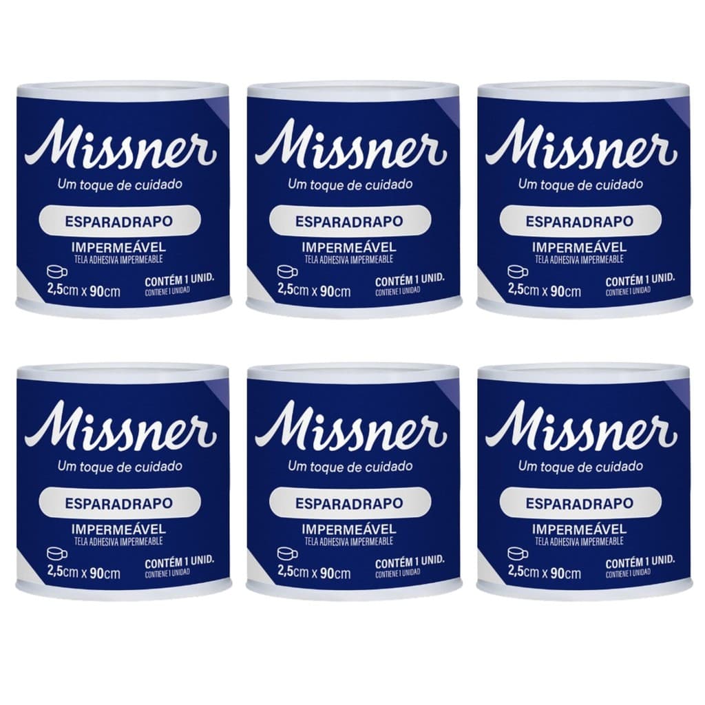 Kit 6 Esparadrapo Impermeável Branco 2,5cm X 90cm - Missner