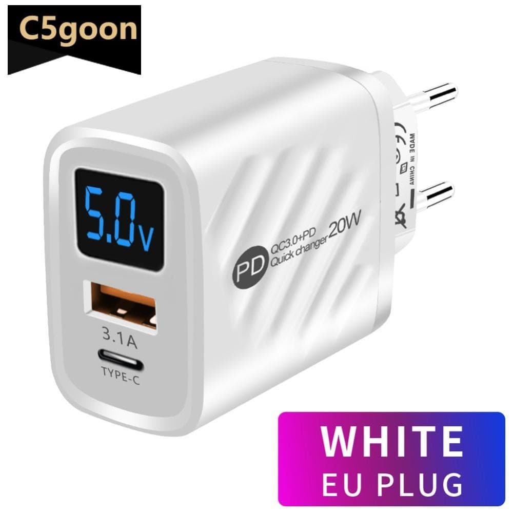 C5GOON PD 20W Carregador USB Display Digital De Carregamento Rápido Carga Rápida 3.0 Adaptador De Telefone A2X4