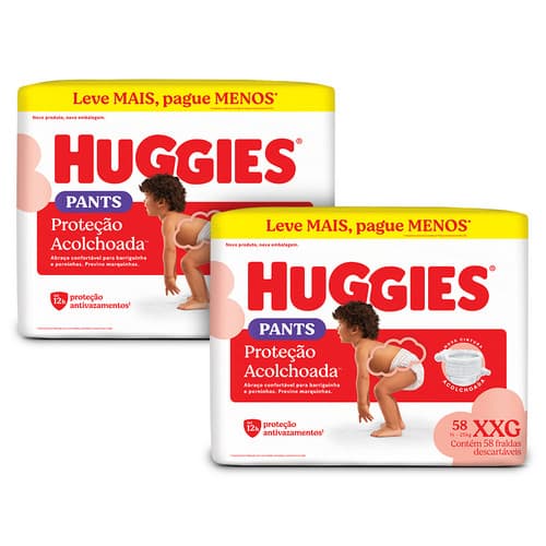 Kit 2 - Huggies Fralda Pants Proteção Acolchoada XXG - 58 Un