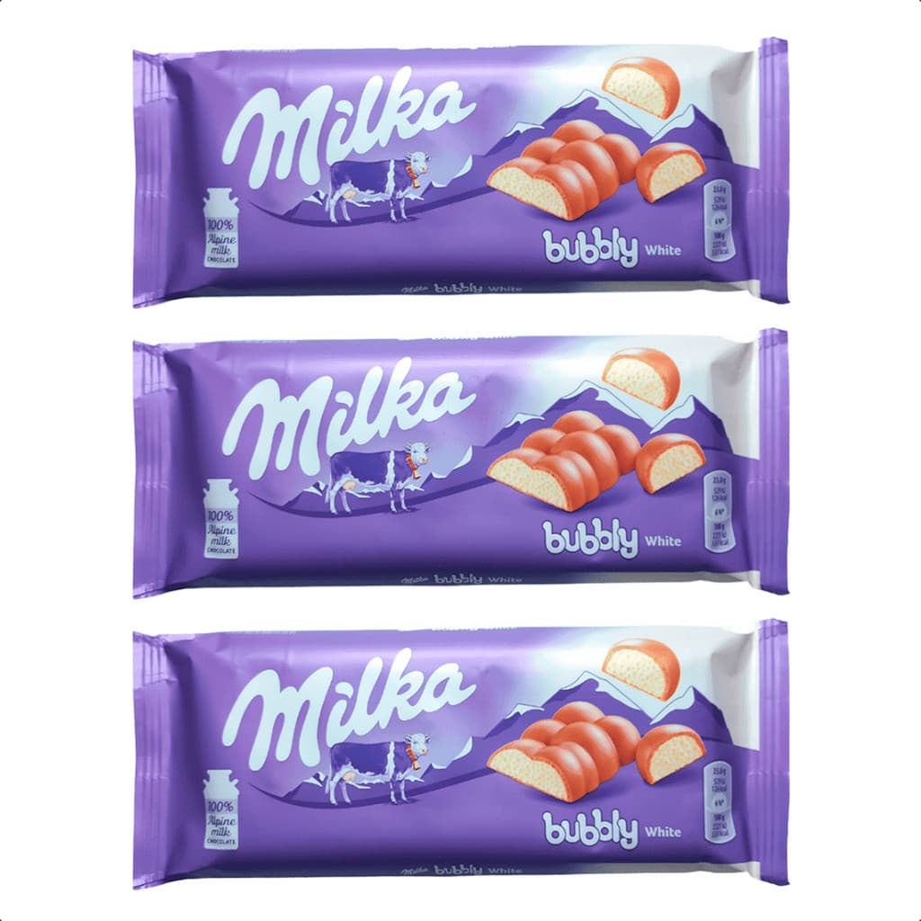 3 barras de chocolate  branco e ao leite aerado importado
