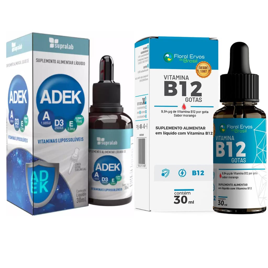 Vitamina B12  30 ML  + Vitamina  ADEK 20 ml Kit 1 frasco Cada  gotas D3 2000ui
