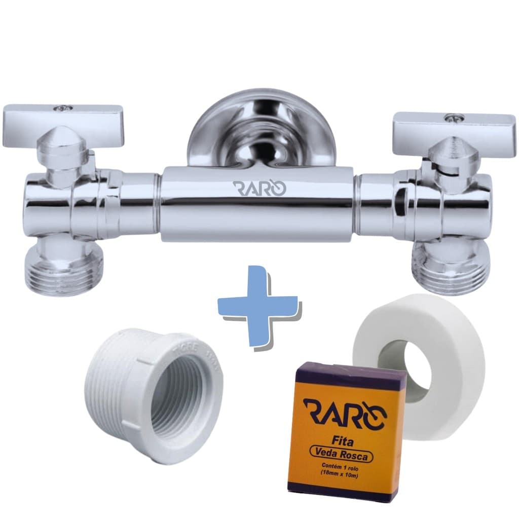 Kit Torneira Duas Saidas Dupla Multifuncional Metal Maquina Lavar/secar Tanque + Acessórios Completo
