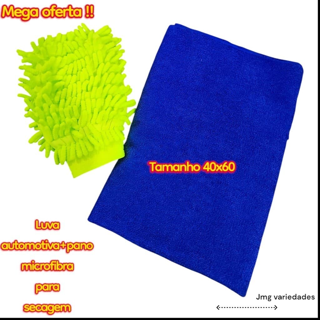 Kit Luva de Microfibra Multifuncional mais Toalha de Micofibra  para Limpeza Lavagem de Carro