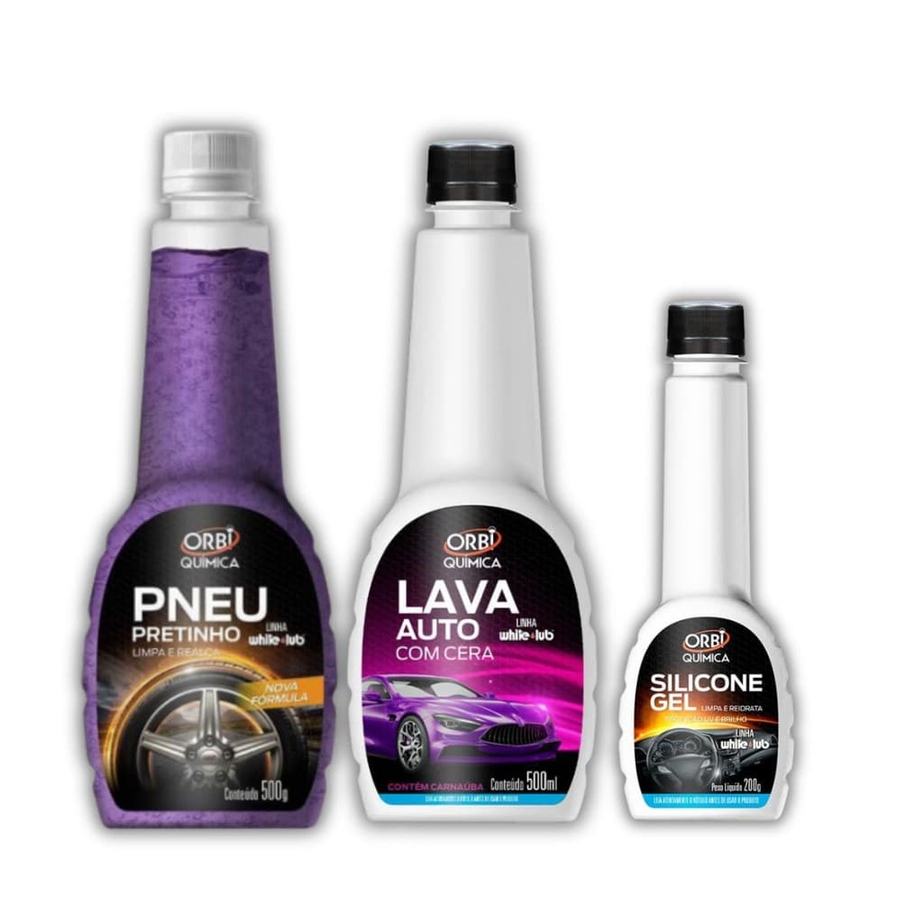 Kit Limpeza Automotiva Gel Silicone Pretinho Cera Liquida - kit carro novo Orbi
