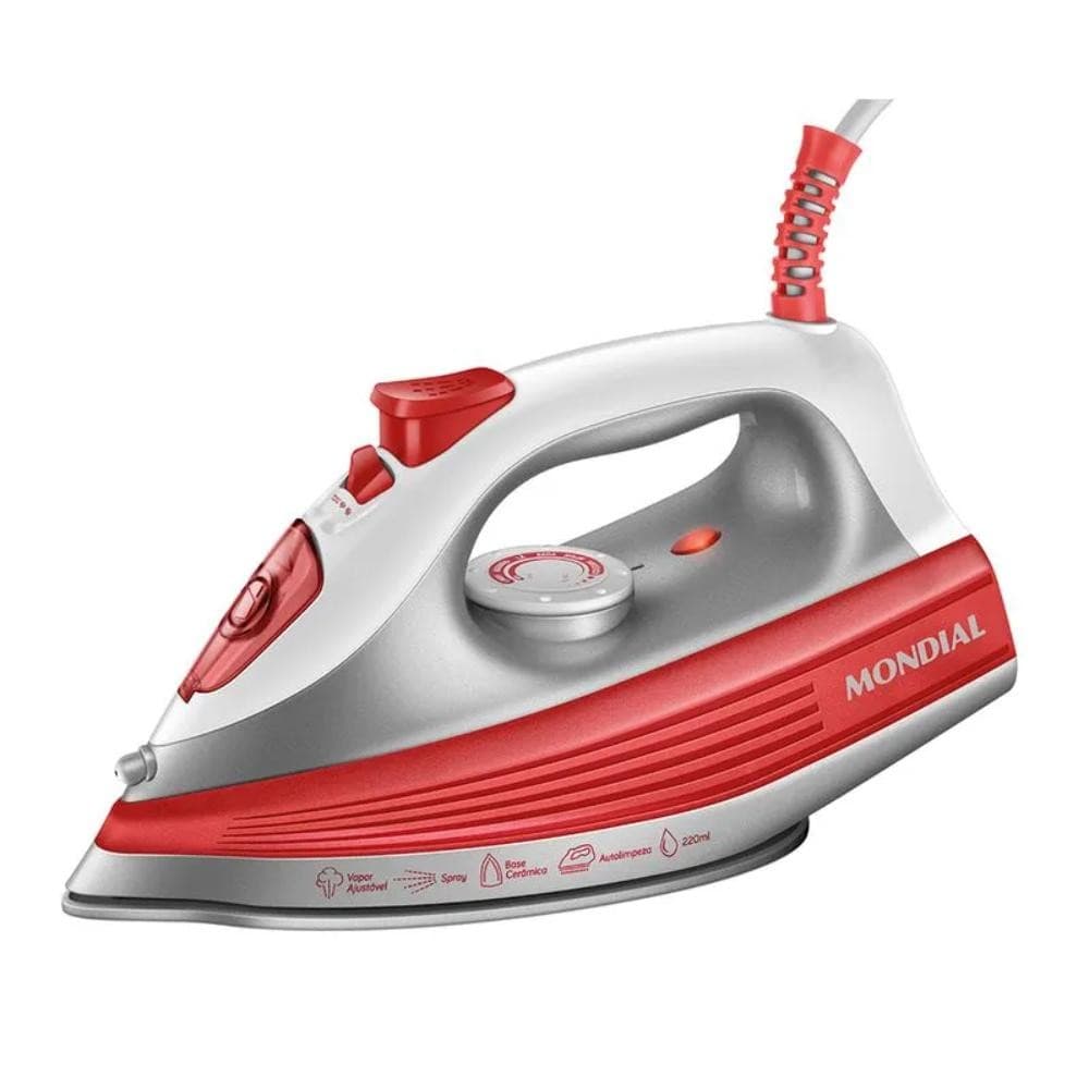 Ferro de Passar Roupa a Vapor Mondial Base Cêramica 1200W Branco/Laranja 127V - FVN-01-O