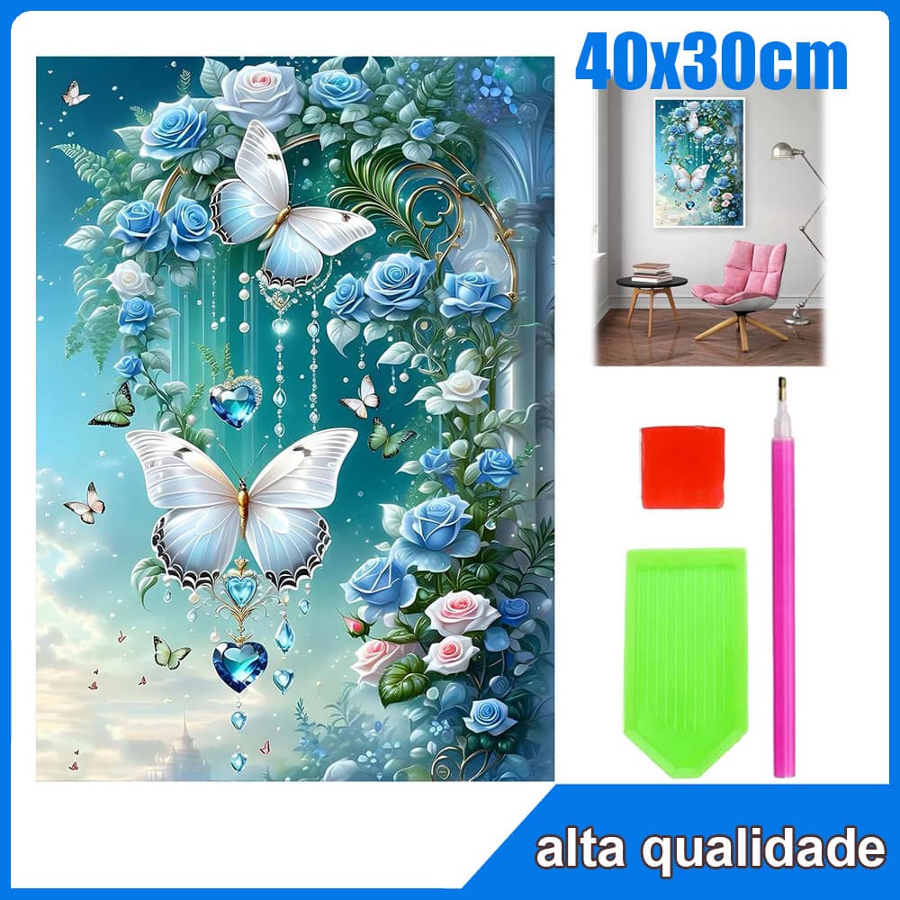 40x30cm Borboleta azul Quadrado Pintura Diamante 5D Pintura de Diamante Pintura Com Diamante A Óleo 5D DIY Decorativa