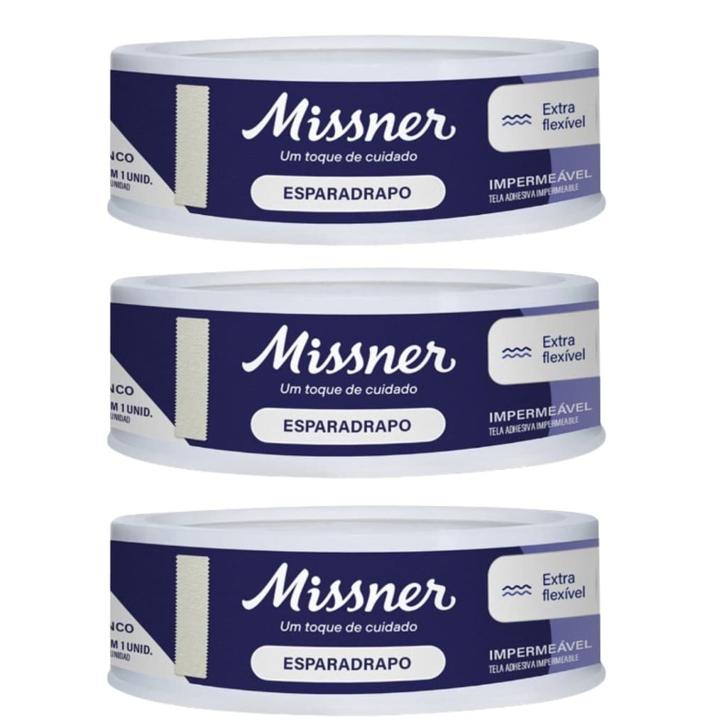 Kit 3 Esparadrapo Impermeável Branco 1,2cm X 4,5m - Missner