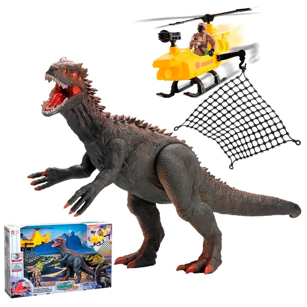 Kit Dinossauro Infantil Dinopark Hunters Bee Toys Com Boneco Articulado Helicóptero E Cenário

