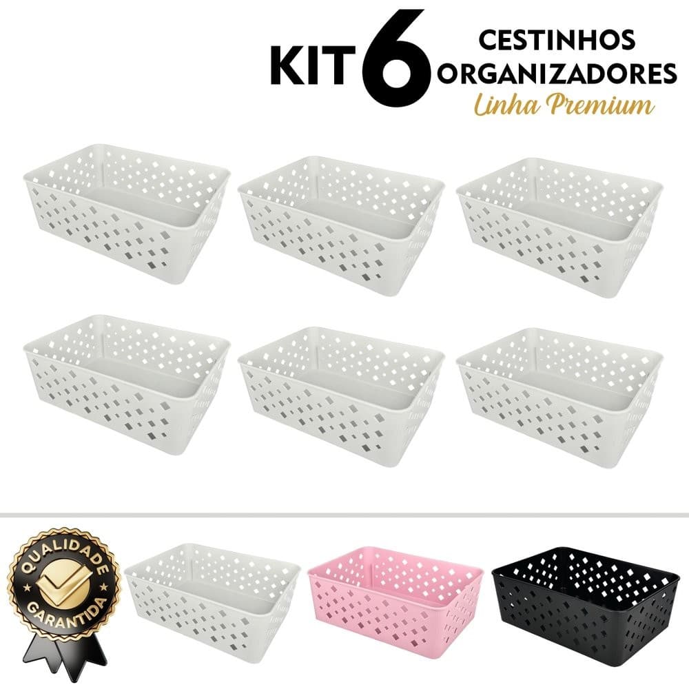 Cesto Organizador Kit 6 Pcs Para Lavanderia, Cozinha, Quarto, Banheiro, Sala, Escritório, Resistente