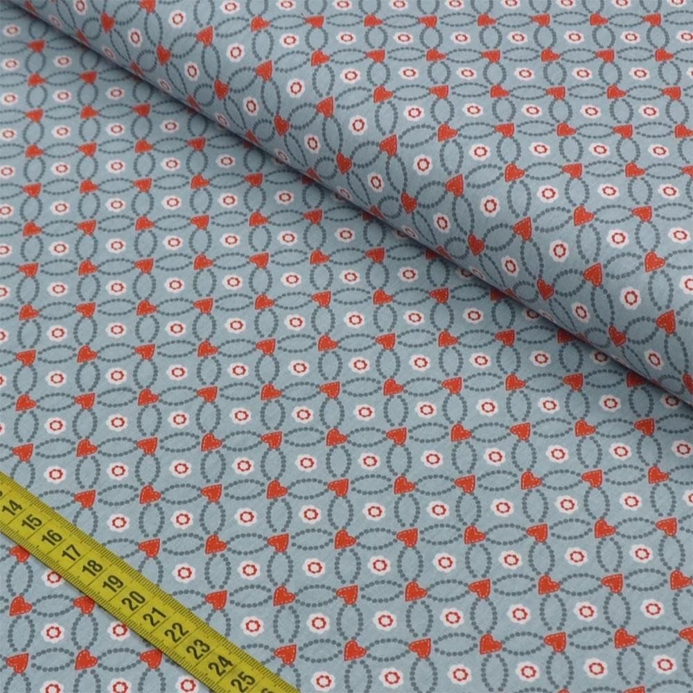 Tecido Estampado para Patchwork - Angels: Corações Entrelaçados Jeans (0,50x1,40)