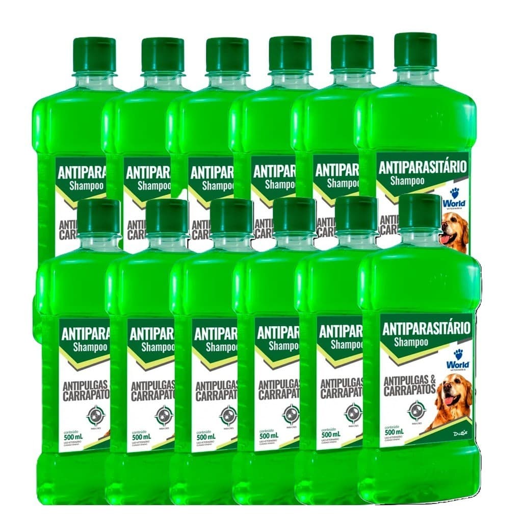 Kit 12 Shampoo Antiparasitário World Veterinária Dug's para Cães - 500ml