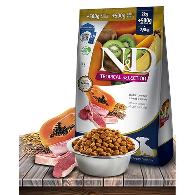 Ração Seca ND Tropical Selection Cordeiro, Cereais e Frutas Tropicais para Cães Filhotes de Raças Mini - 2 0,5Kg