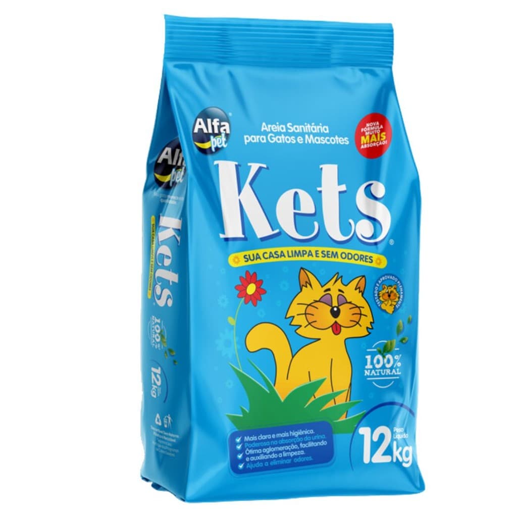 Areia Para Gato Sanitária para Gatos KETS 12KG Anti Odor Natural