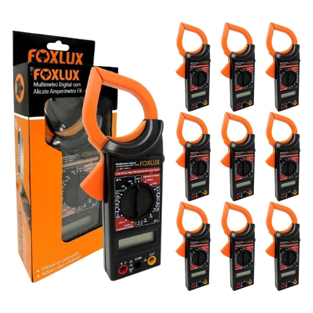 Alicate Amperímetro Com Multímetro Digital Foxlux Kit com 10