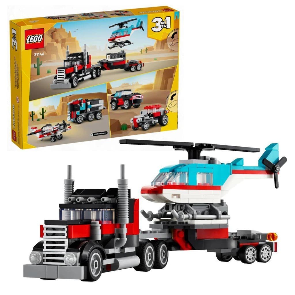 Lego Blocos De Montar 3 Em 1 Caminhão Plataforma E Helicóptero Creator 270 Peças