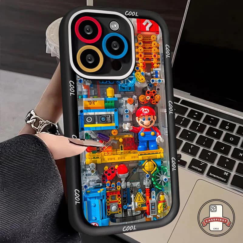 Capinha Capa de Silicone Padrão do Super Mário Anti queda e Macia para IPhone XR 11 12 13 14 15 16 Pro MAX 14 15 16 Plus