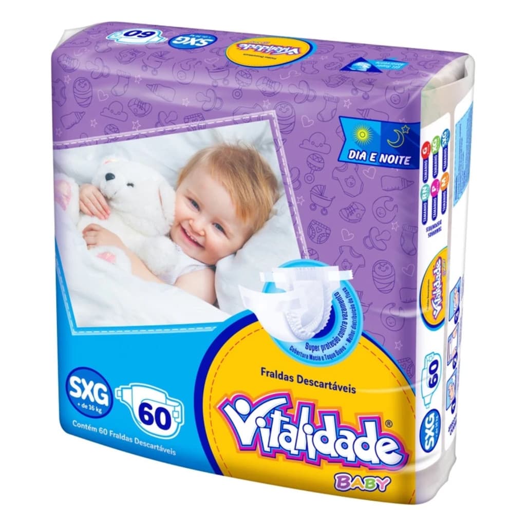 Fralda Destartável Pacotão Vitalidade Baby Hiper - Tamanho XXG - 60 Unidades