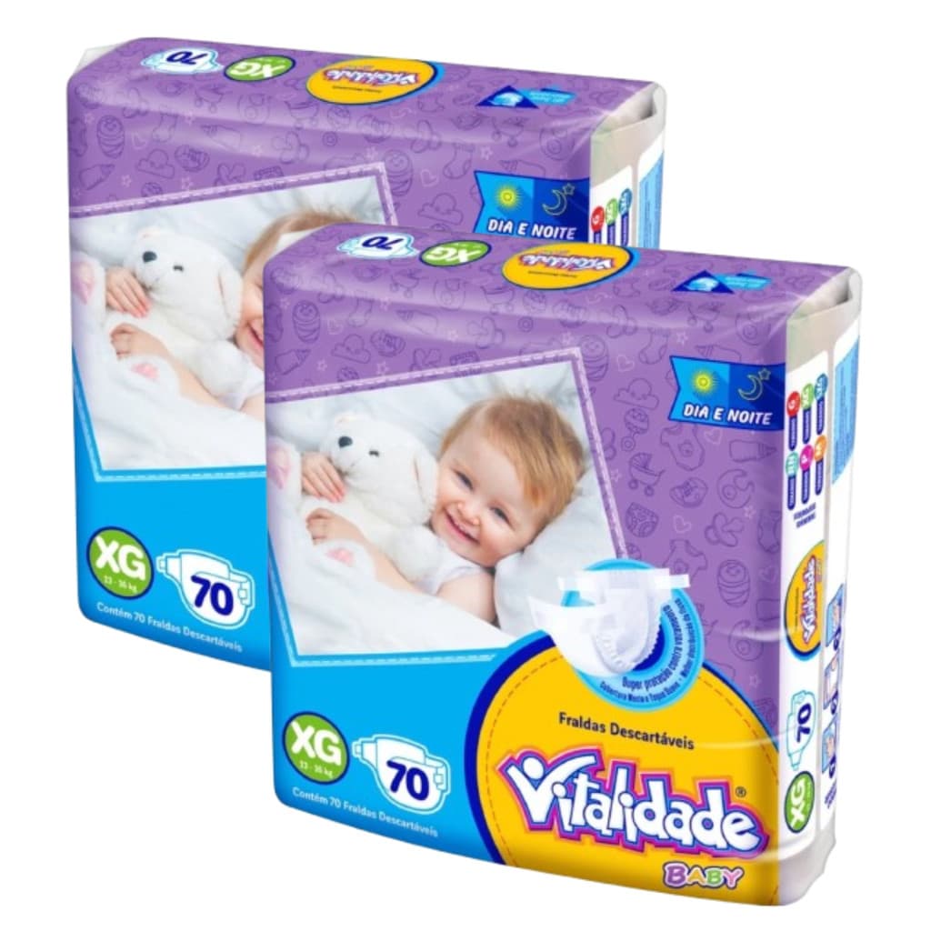 Kit 2 Fralda Destartável Pacotão Vitalidade Baby Hiper - Tamanho XG - Total de 140 Unidades