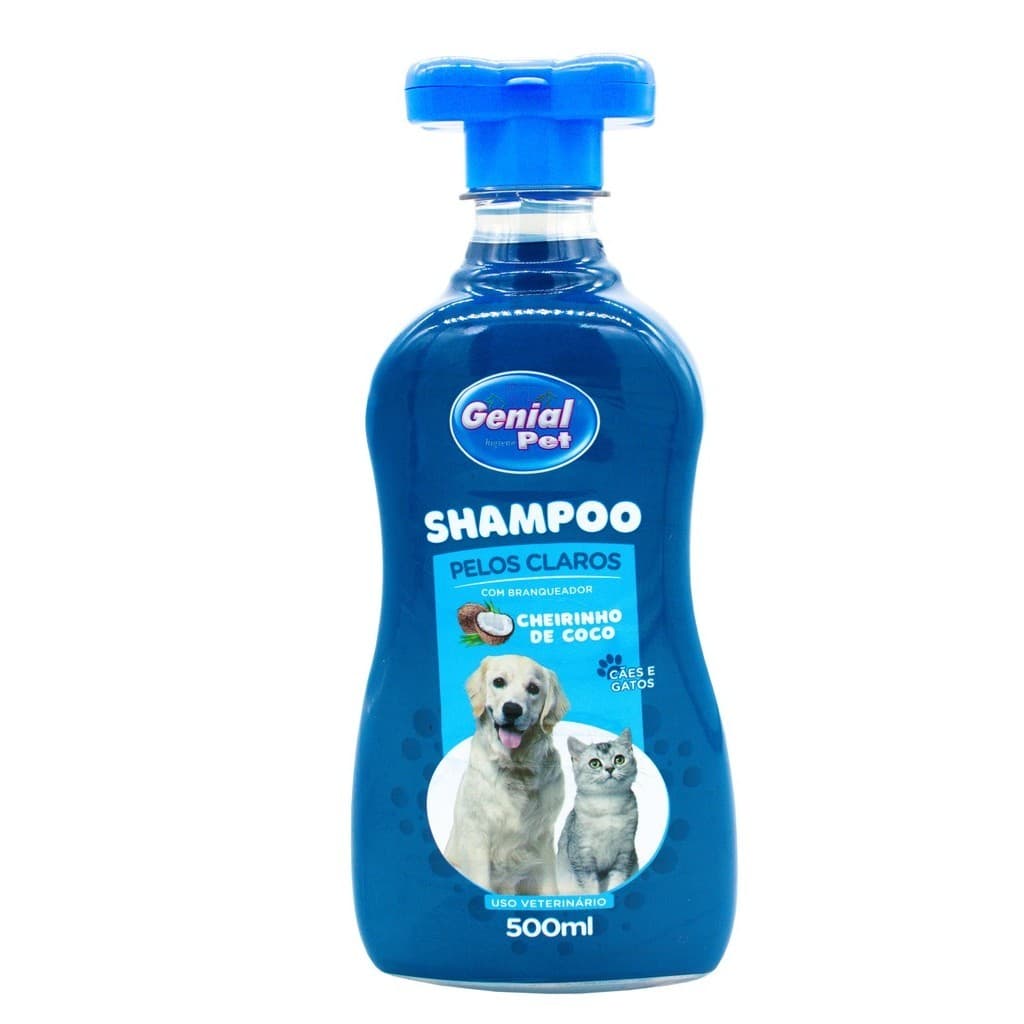 Shampoo Para Cães e Gatos 500ml Pêlos claros - Cheirinho de Coco Genial Pet