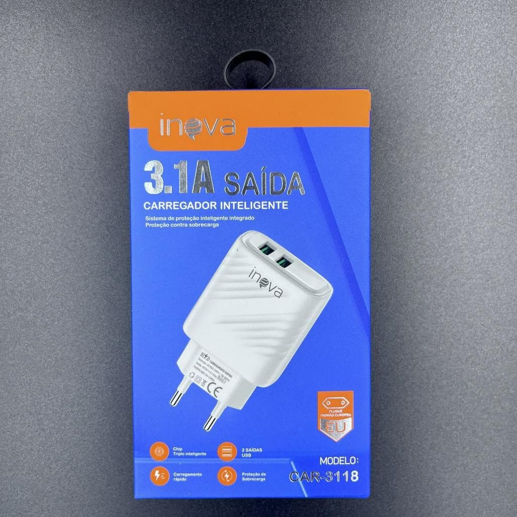 KIT 10pcs Carregador Celular 2 Entradas USB Fonte Tomada 3.1A Rápida ATACADO