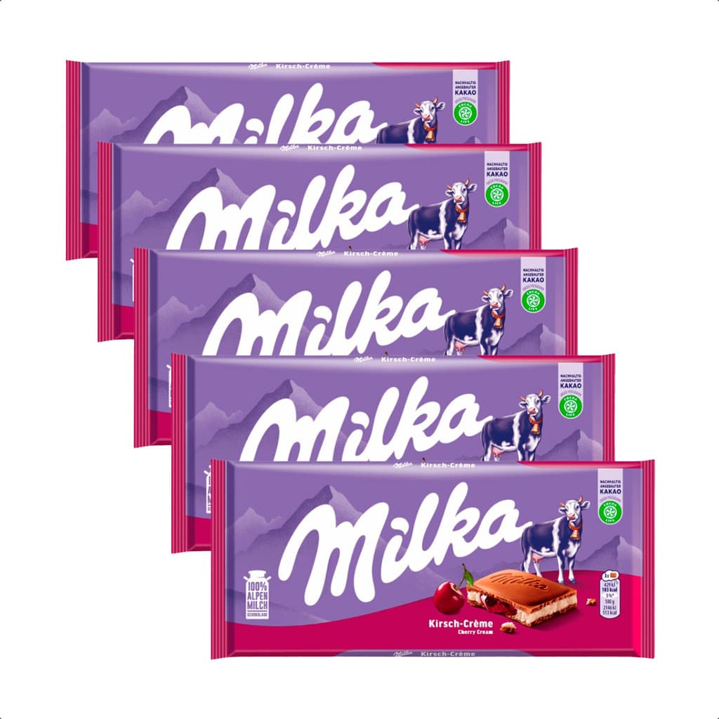 Kit 5 Milka Chocolate com Recheio de Cereja Importado