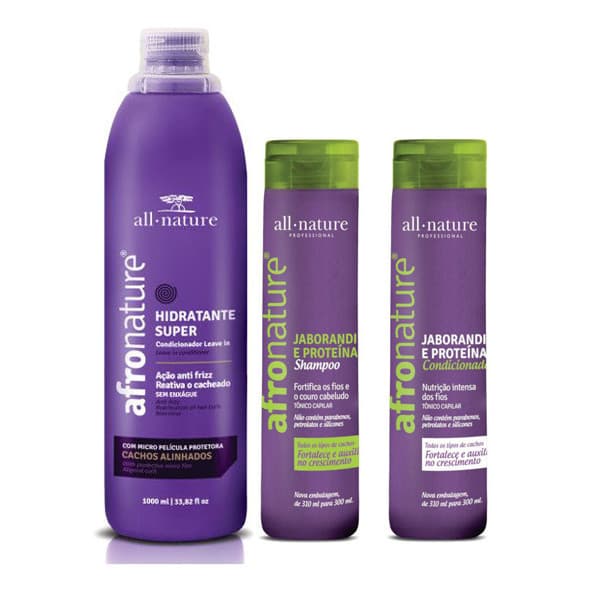 Ativador de Cachos Hidratante Super Shampoo e Condicionador Jaborandi E Proteínas Afro Nature Para Cabelo  Anelados Cacheados com Relaxamento e Permanente Afro - All Nature