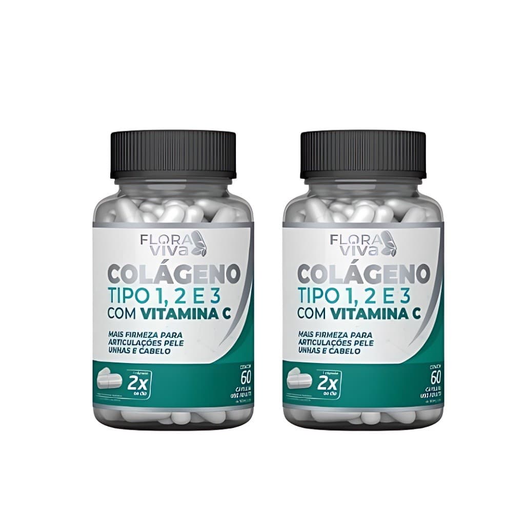 2 Colágeno Tipo 1, 2 e 3 com Vitamina C 60cps - Flora Viva