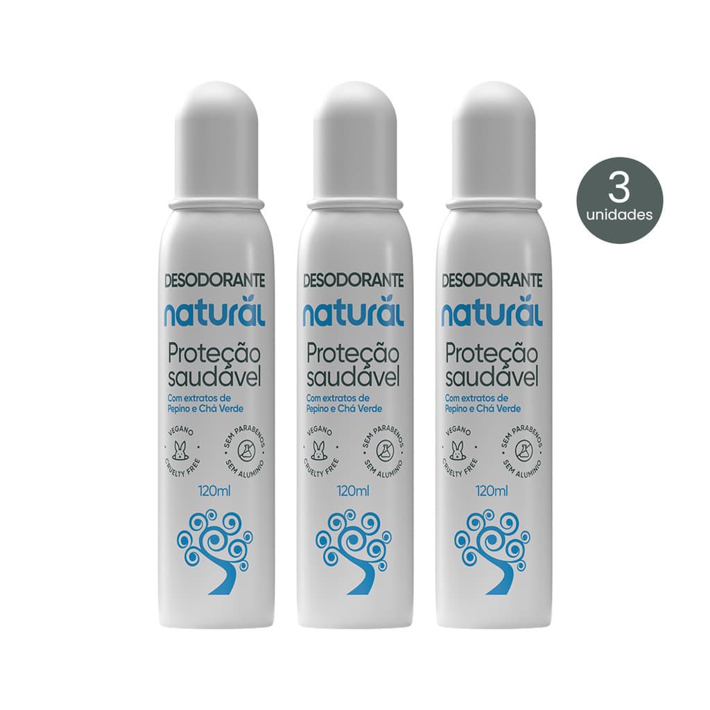 Desodorante Natural Pepino e Chá Verde Kit com 3 Orgânico Natural