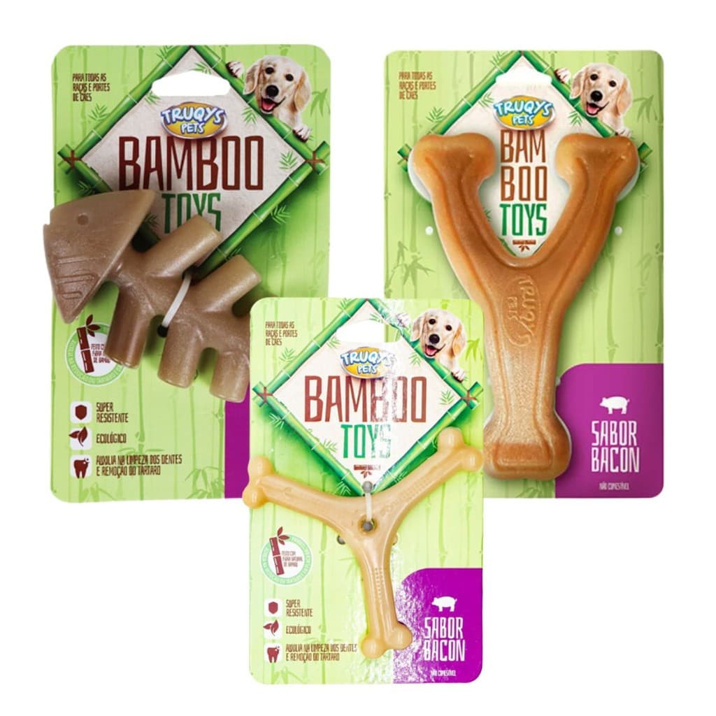 3 Brinquedo Bamboo Mordedor Para Cachorro Trukys Bacon