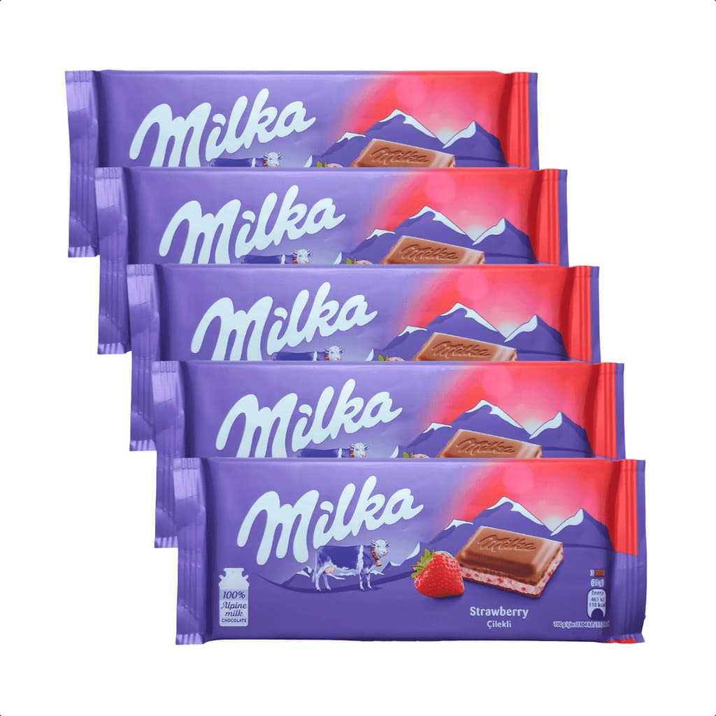 Kit 5 Chocolate com sabor morango Milka Importado 100g