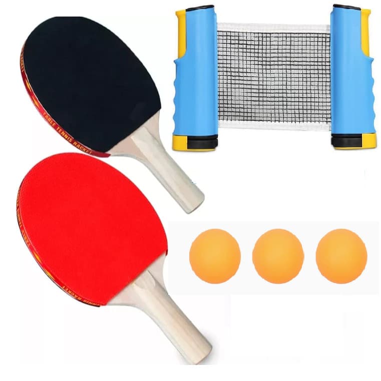 Kit de Pingue-Pongue 3 Bolas, 2 Raquetes e Rede Ajustável - Conjunto Portátil para Jogo a Qualquer Hora e Lugar