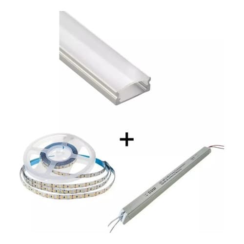 Luminária Perfil De Led Sobrepor 14mm Slim 1mt + Fita Led 120leds + Fonte 2A